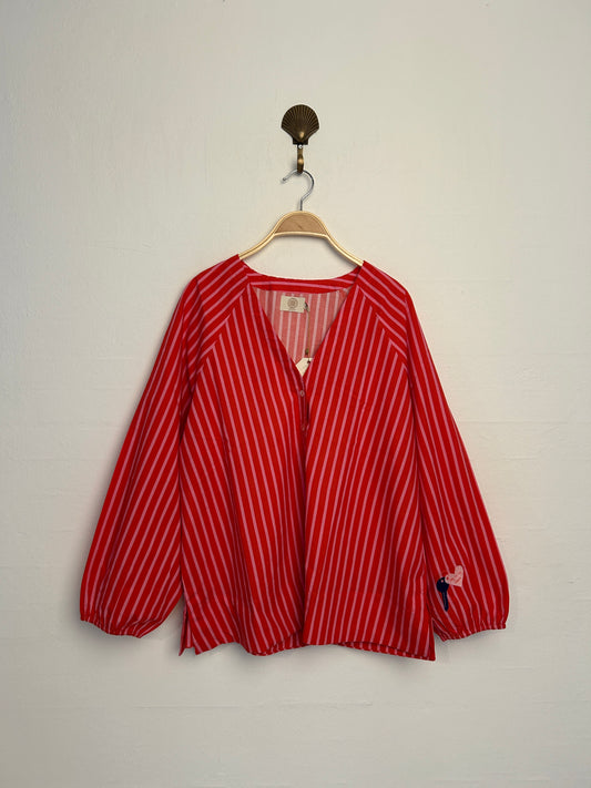 Ulrikke shirt with elastic in cuff - Pink/red