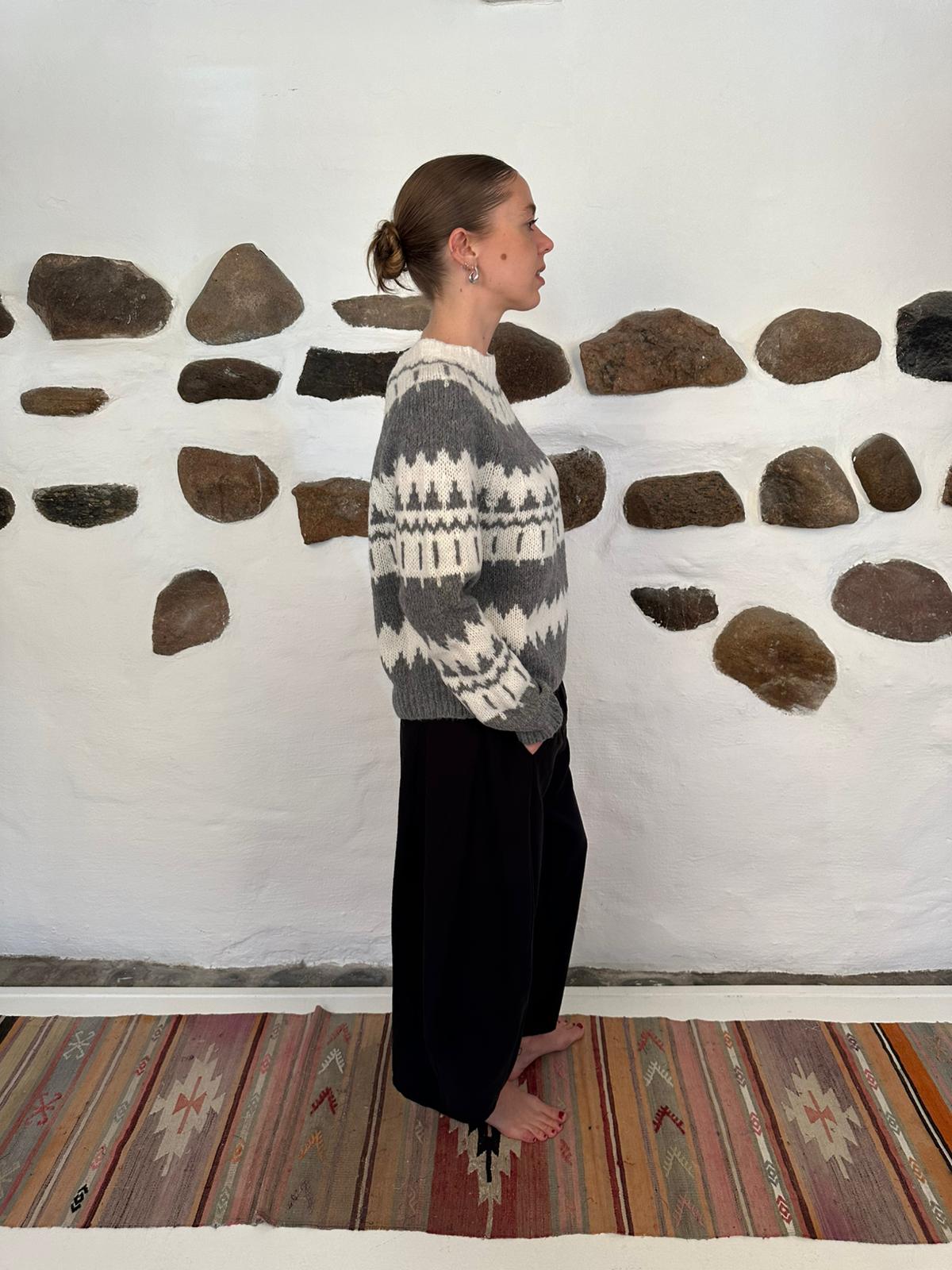 Icelandic knit - grey and white S/M