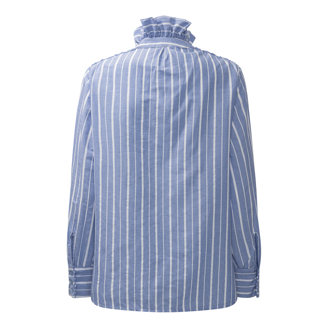 Agnes shirt med blå og hvide striber set bagfra