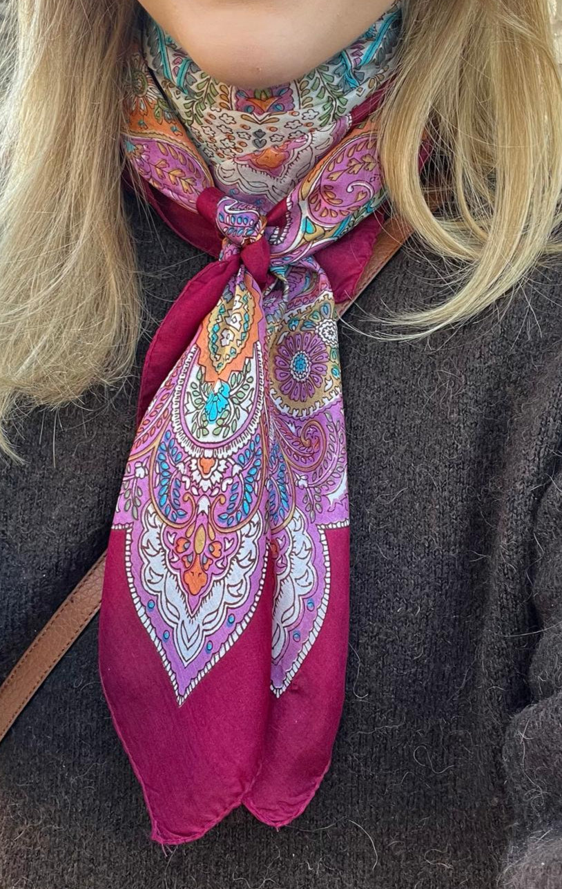 Paisley tørklæde silke - Choco wine