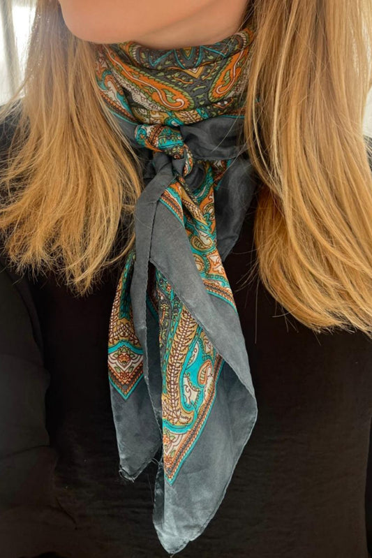 Paisley Silk Scarf - Grey