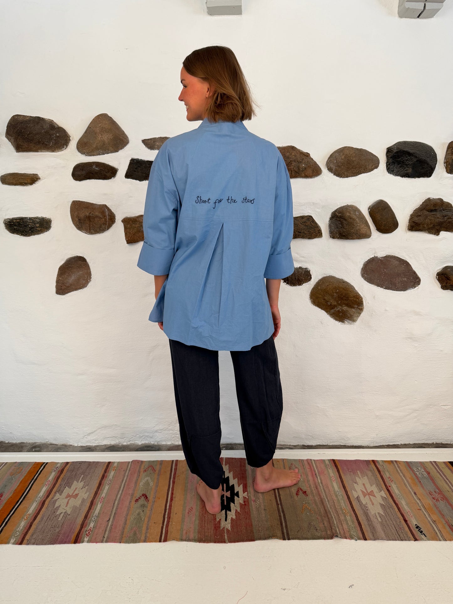Luna shirt shoot for the stars - blå med mørkeblå skrift