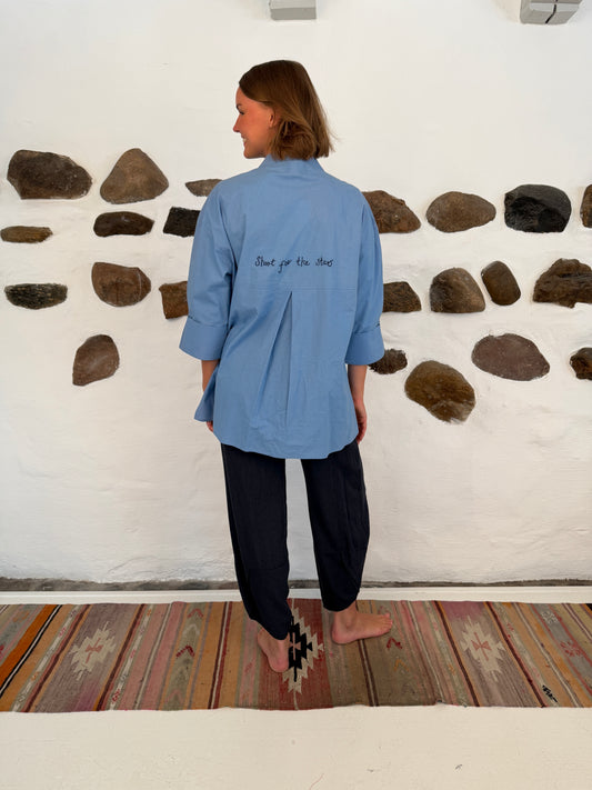 Luna shirt shoot for the stars - blå med mørkeblå skrift