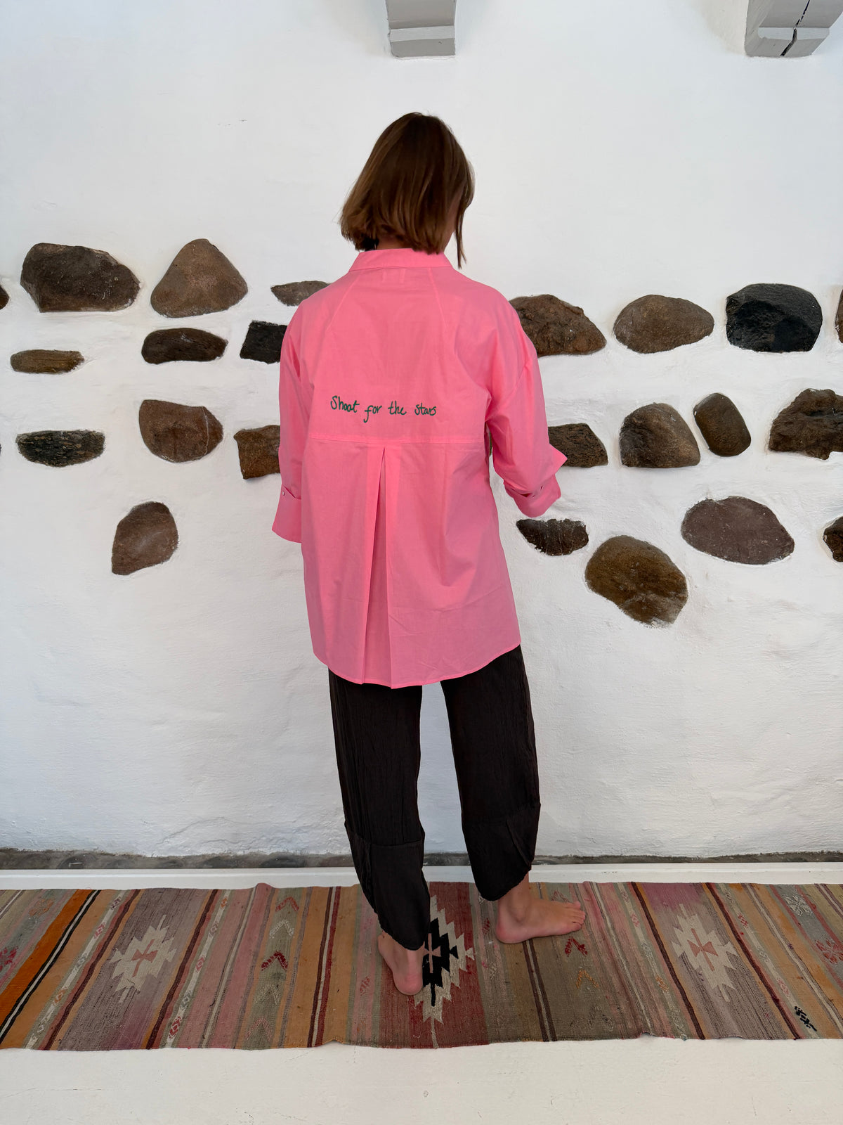 Luna shirt shoot for the stars - pink med grøn skrift