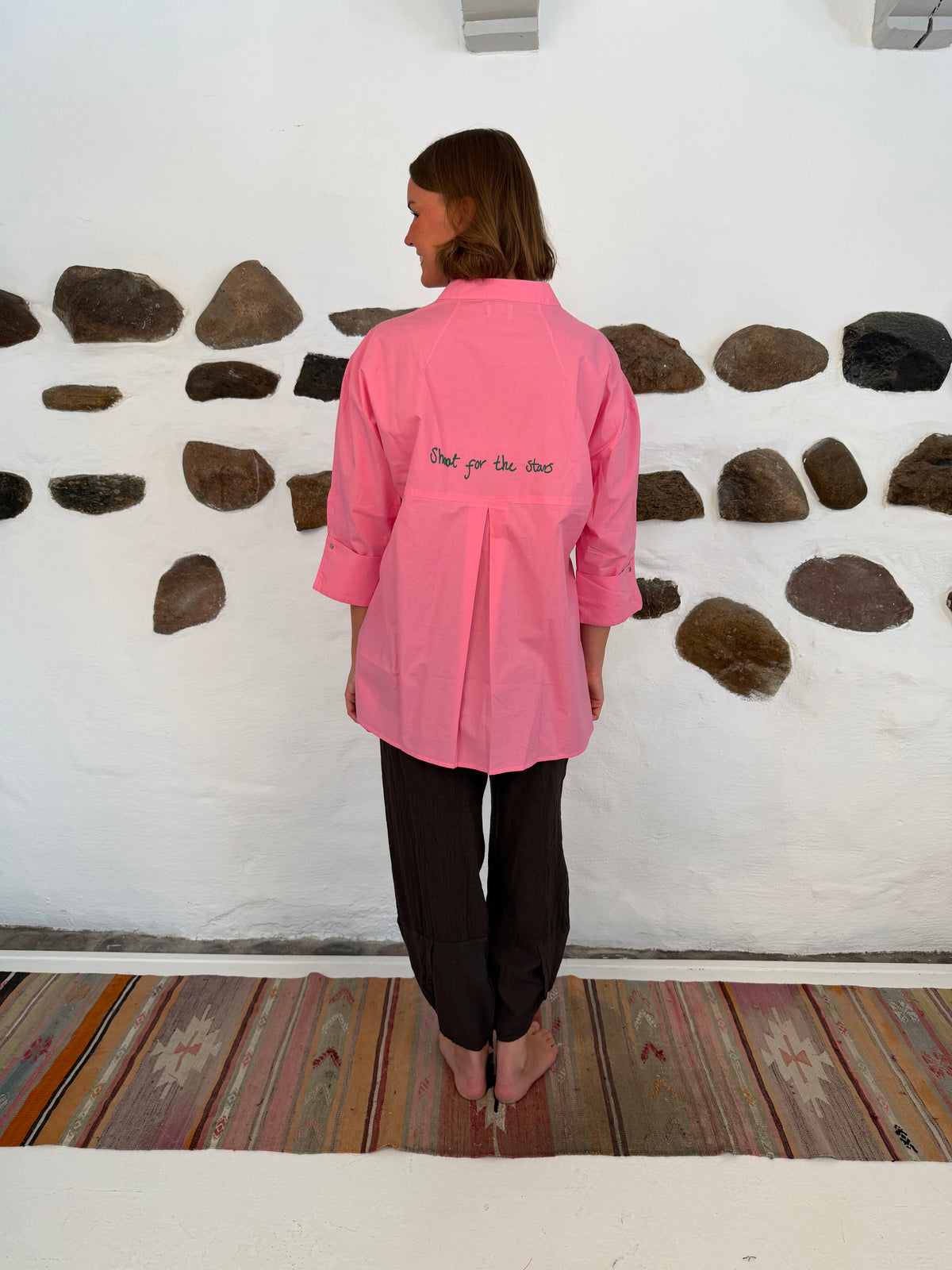 Luna shirt shoot for the stars - pink med grøn skrift