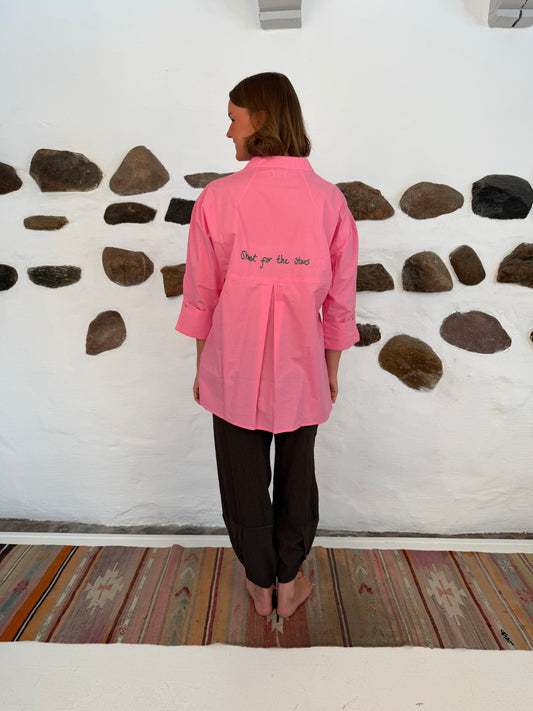 Luna shirt shoot for the stars - pink med grøn skrift