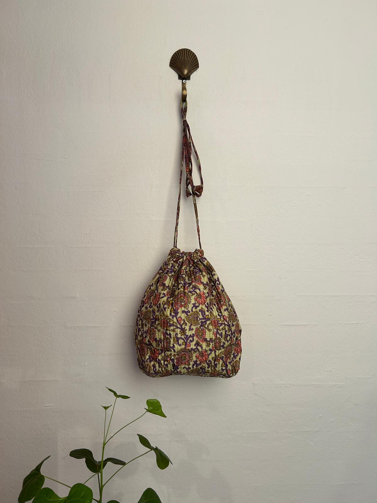 Paulina bag silk - Beige blomstret