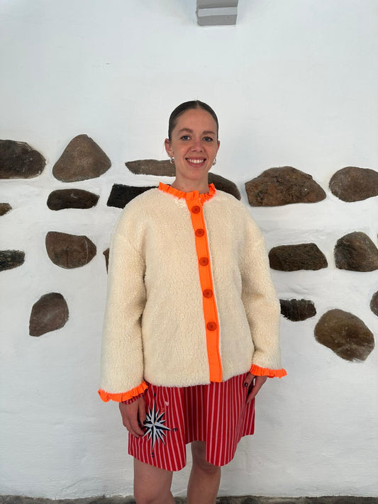 Frida fleece - Off white with neon orange