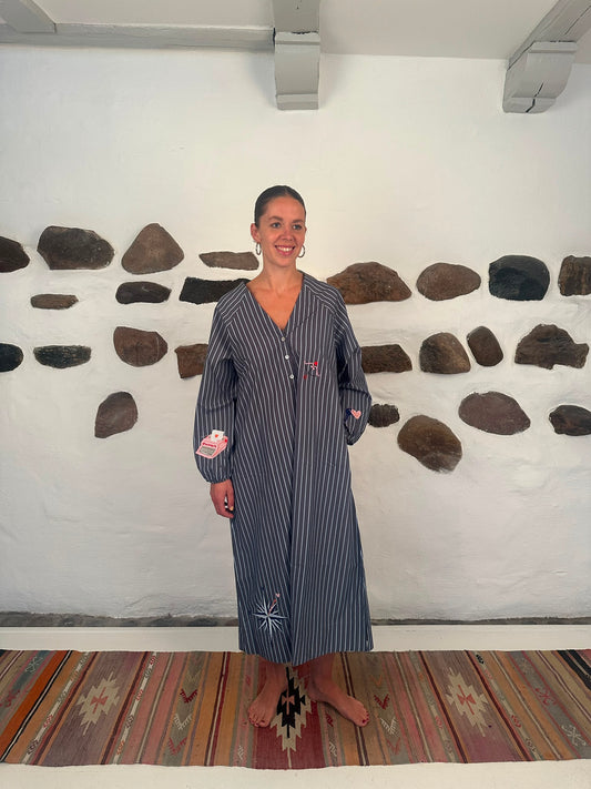 Ulrikke dress long - Grey/light blue