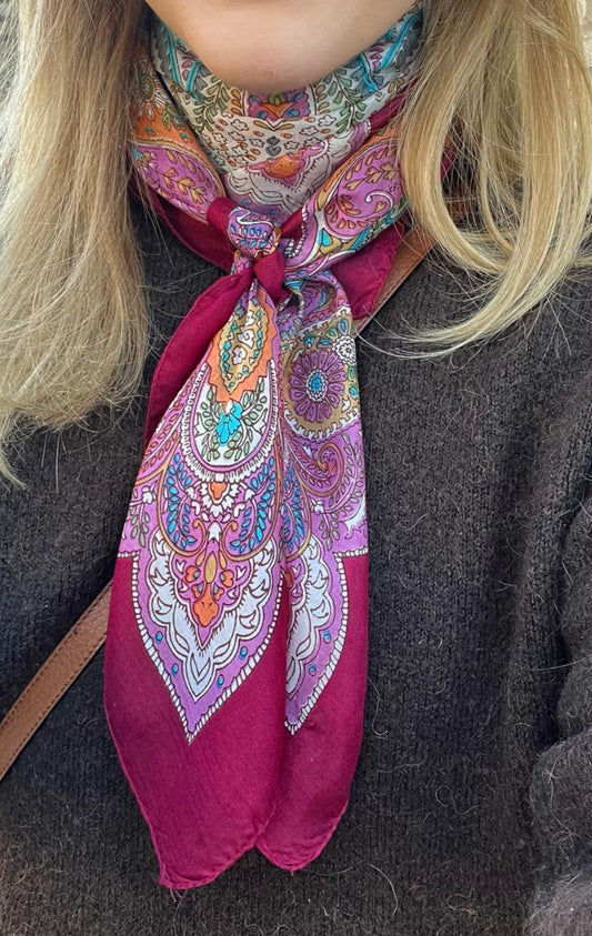 Paisley tørklæde silke - Choco wine