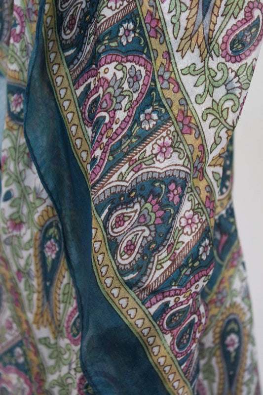 Paisley Silk Scarf - Petrol