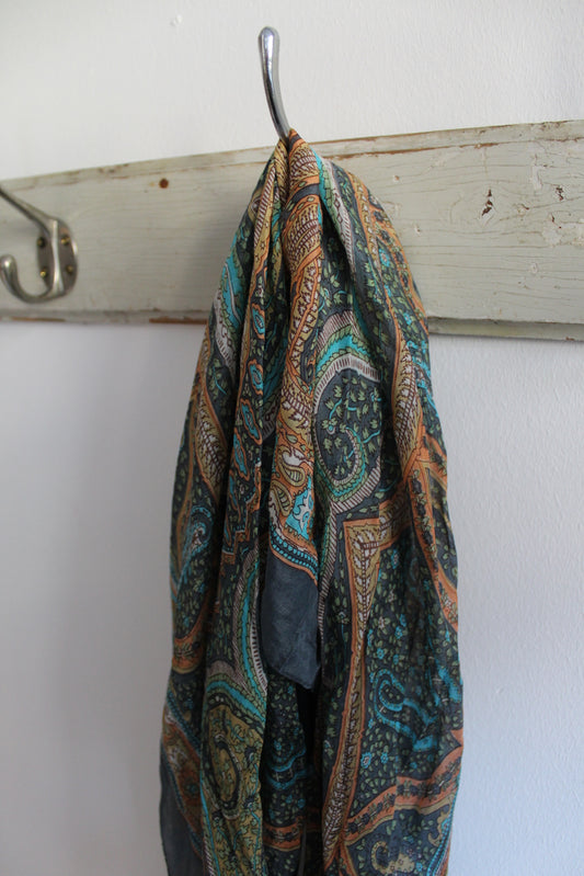 Paisley Silk Scarf - Grey